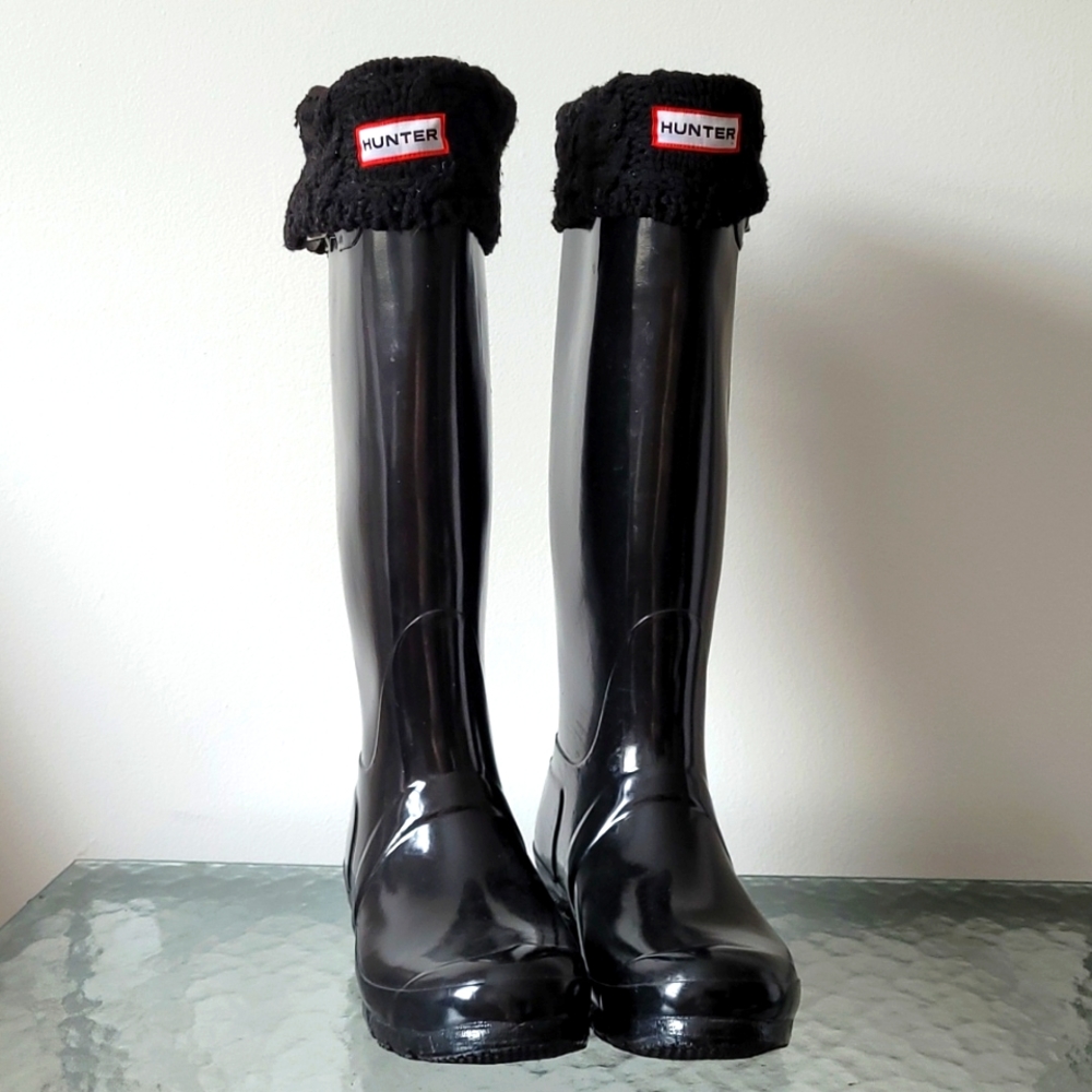 Hunter tall black boots with sock inserts